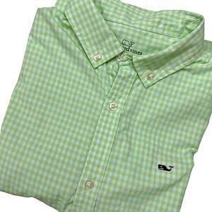 Vineyard Vines Performance Green LS Checked Whale Button Shirt
